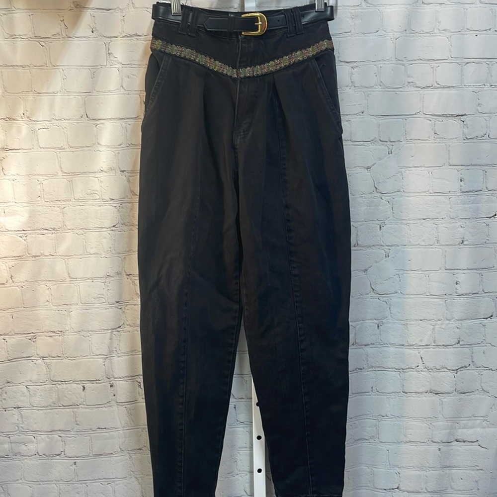 Gitano vintage Y2K black pleated hi rise jeans with ribbon trim size 6 jeans